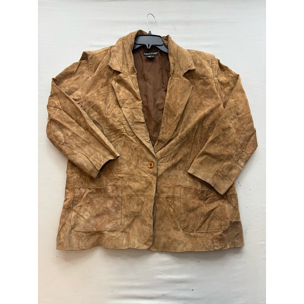 Savannah Womens Tan Brown Suede Leather Blazer Jacket Size 18W LF116